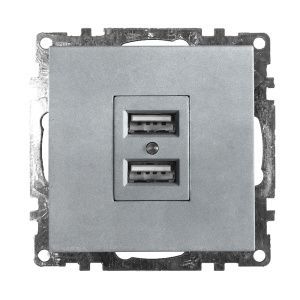 Розетка USB 2-местная (механизм), STEKKER GLS10-7115-03, 250B, 2,4А, серия Катрин, серебро