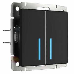 Сенсорный выключатель двухклавишный с подсветкой 1000 Вт (черный матовый) W4520008
