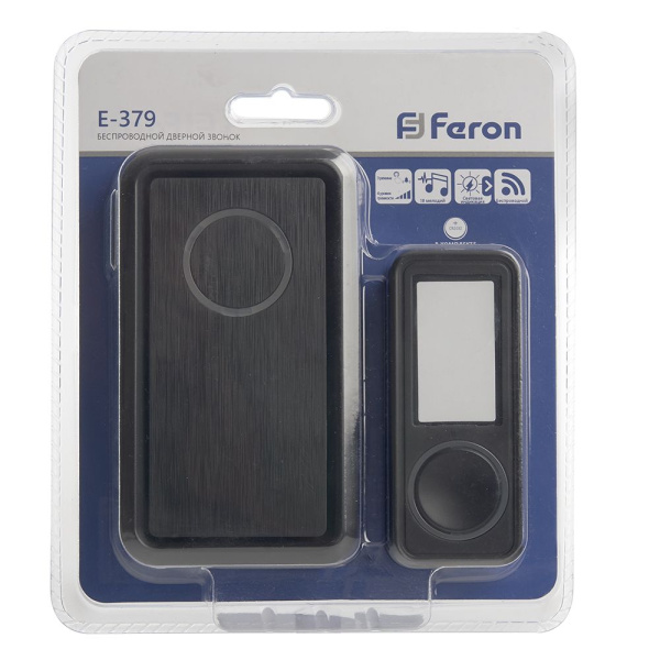 Звонок дверной беспроводной Feron E-379 Электрический 18 мелодий черный с питанием от батареек фото в интернет магазине Супермаркет света